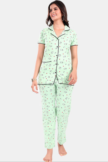 Buy Sweet Moon Knit Cotton Pyjama Set - Pastel Green